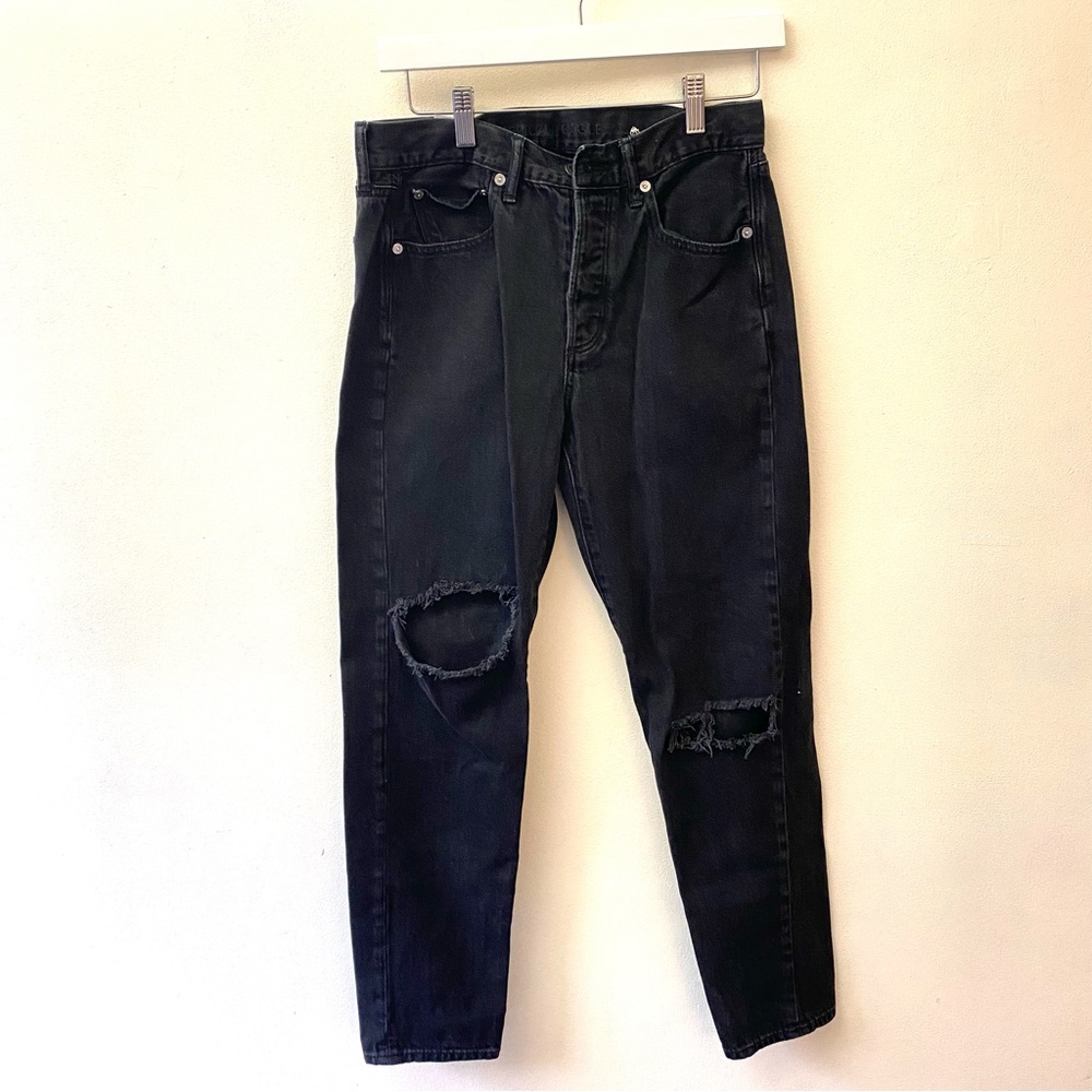 American Eagle black distressed hi-rise girlfriend button fly jeans size 4